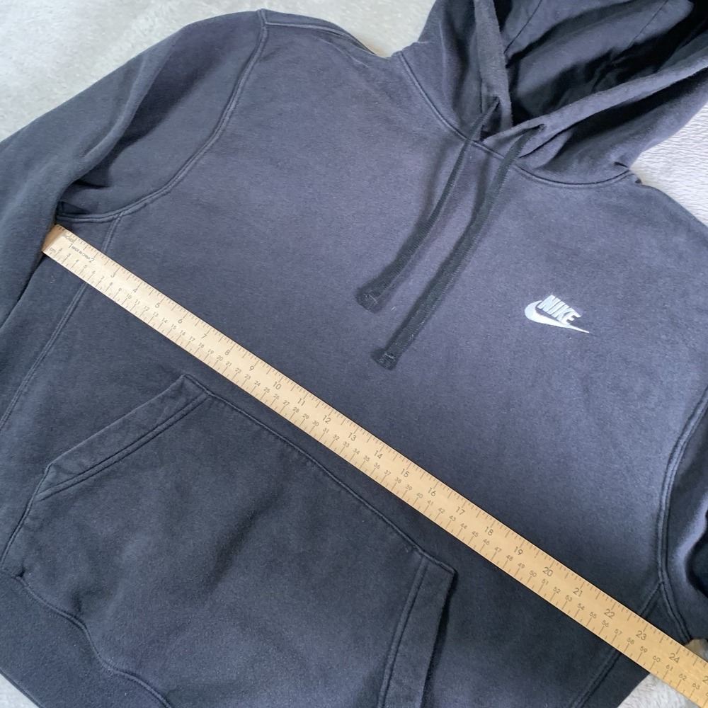 Nike Hoodie Sweatshirt Mens Medium Black Relaxed Fleece Swoosh Kangaroo Pocket - Picture 5 of 10